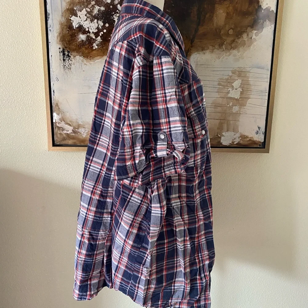 Ellos short sleeve plaid button down top size 3X 100% cotton- - Picture 3 of 7